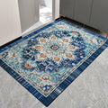 Easy-Going Boho Area Rug 3x5 Entryway Rug Washable Inside Door Mats for Home Entrance Non-Slip Tangerine Vintage Small Rugs for Entry Living Room Bedroom Kitchen Lightweight Carpet, Floral Aqua Yellow