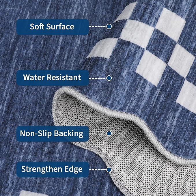 GarveeHome Scalloped Round Rug 4ft Modern Solid Color Circle Rugs Non Slip Low Pile Living Room Throw Carpat Washable Bedroom Scalloped Round Area Rug Stain Resistant Bordered Rug for Kitchen, Blue