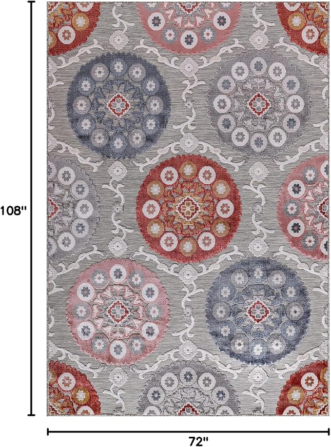 CAMILSON Indoor Outdoor Rug 6x9 Bohemian Medallion Floral Area Rugs for Indoor and Outdoor Patios Easy-Cleaning Non-Shedding Living Room Garden and Kitchen Washable Outside Carpet (6 x 9 / Multicolor)