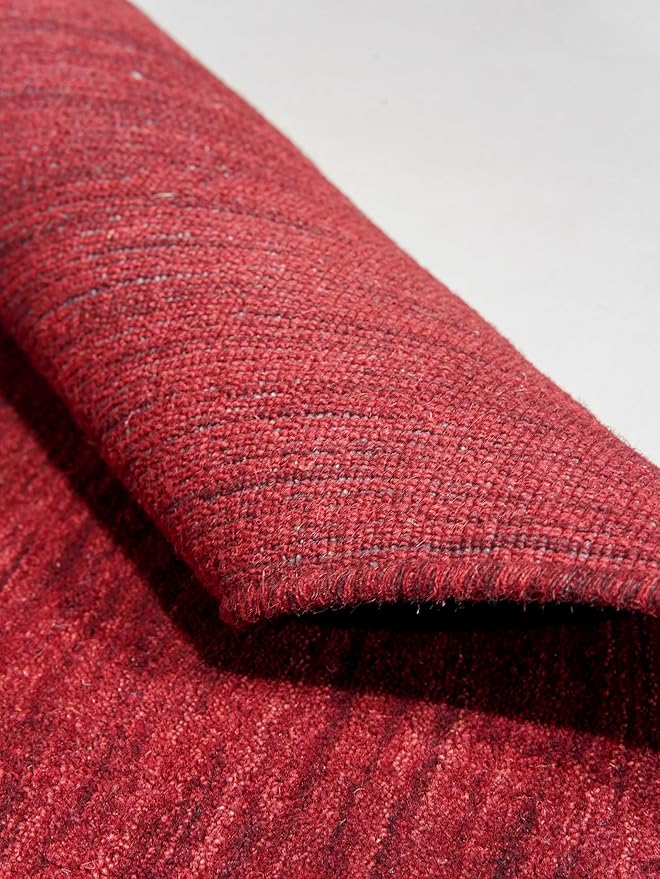 Hand Knotted Loom Wool ECO-Friendly Area Rugs - 6'x9', Rectangle, Dark Red Color, Solid Plain Design, High Pile Handmade Anti Skid Area Rugs for Living Room, Bed Room (L00111)