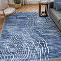 LIVEBOX Machine Washable Modern Abstract 6x9 Area Rug, Non Slip Large Bedroom Living Room Nursery Girl Rug Minimalist Wave Striped Neutral Boys Rug, Carpet for Dining Room Playroom(Navy Blue,6'x9')