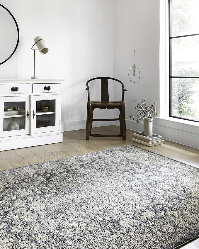 Loloi Teagan Collection TEA-01 Denim/Mist 6'-7" x 9'-2" Area Rug, Large, Soft Neutral Rug, High-Traffic for Living Room, Bedroom, Home Office, Dining Area