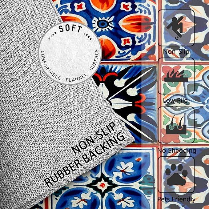 Moroccan Trellis Rugs 8x10-5x7 Area Rugs, Moroccan Tile Rug, Colorful Trellis Rug for Living Room, Geometric Patchwork Washable Bedroom Carpet, Oriental Traditional Home Decor & Gifts