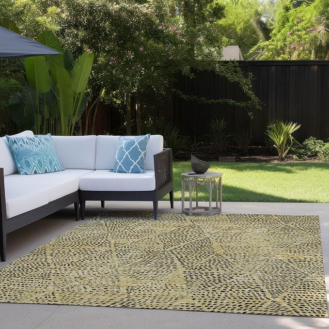 Addison Rugs Chantille ACN591 Gold 8' x 10' Indoor Outdoor Area Rug, Easy Clean, Machine Washable, Non Shedding, Bedroom, Living Room, Dining Room, Kitchen, Patio Rug