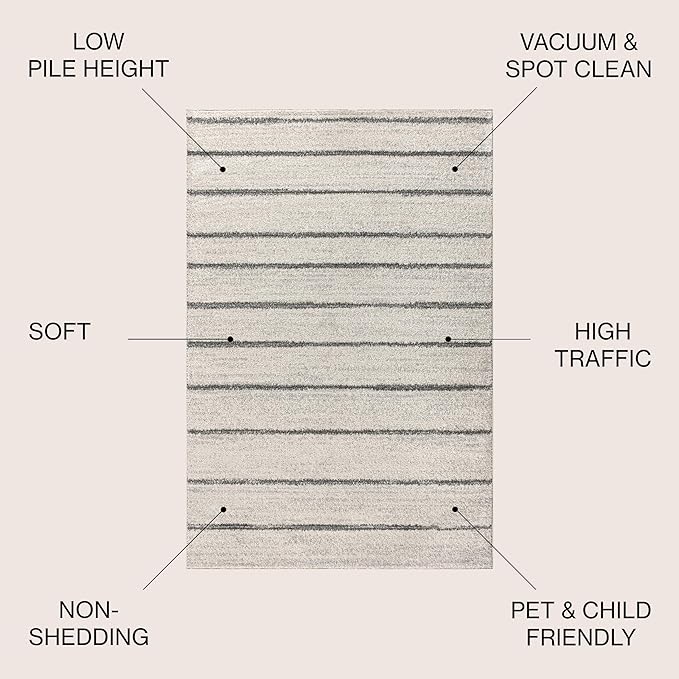 JONATHAN Y Williamsburg Minimalist Stripe Cream/Gray Indoor Area Rug, 8x10, Contemporary, Modern, Easy-Cleaning for Living Room, Bedroom, Kitchen, Pet Friendly, Non-Shedding (MOH201A-8)