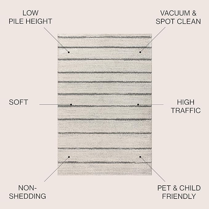 JONATHAN Y Williamsburg Minimalist Stripe Cream/Gray Indoor Area Rug, 3x5, Contemporary, Modern, Easy-Cleaning for Living Room, Bedroom, Kitchen, Pet Friendly, Non-Shedding (MOH201A-3)