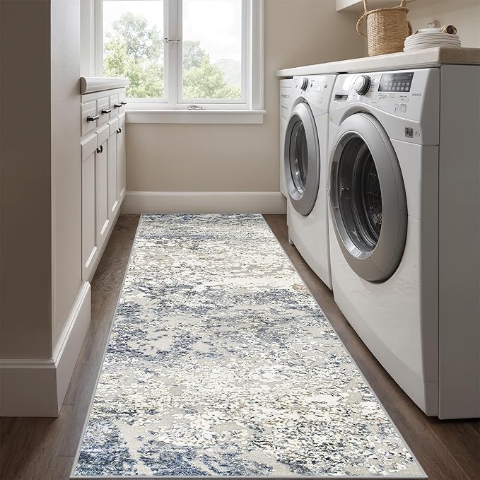 Art&Tuft 2x5 Runner Rug - Washable Runner Rugs, Non-Slip Runner Rug for Hallway, Low-Pile 2x5 Rug Runner Kitchen Laundry Room Rug Throw Carpet for Entrance Bedroom Living Room, Blue