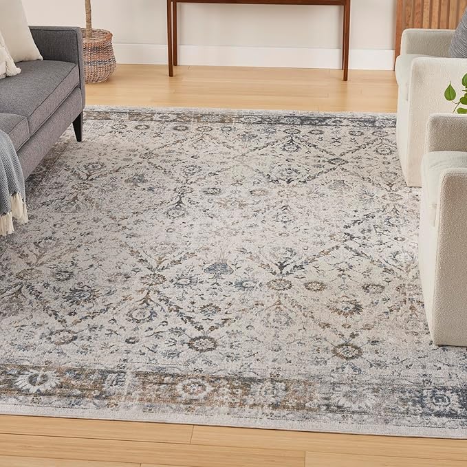 Nourison Home Astra Machine Washable Ivory Blue 7'10" x 10' Area Rug - Easy Clean, Non Shedding, Bed Room, Living Room, Dining Room, Kitchen (8' x 10')