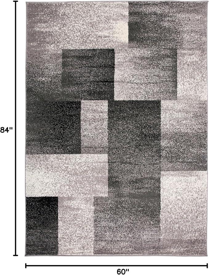 Rugshop Gray Modern Distressed Boxes Area Rug, Cozy Non-Shedding Pile for Living Room, Bedroom and Dining Area, 5' x 7'