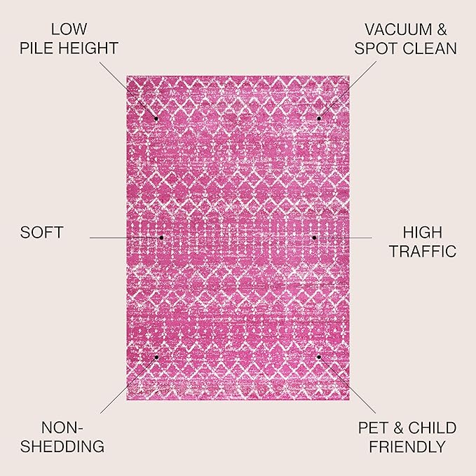 JONATHAN Y Boho Vintage Diamond Fuchsia/Ivory Indoor Area Rug 8X10 ft, Moroccan Hype for Living Room, Bedroom, Kitchen, Office, Easy-Cleaning, High Traffic, Pet-Friendly, Non-Shedding (MOH101G-8)