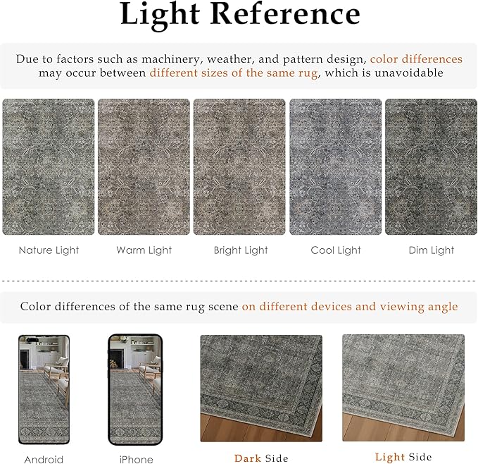 Grey Brown Runner Rug 2x8 Vintage Carpet Hallway Long Indoor Kitchen Washable Living Room Low Pile Traditional Distressed Retro Accent Throw Rug Non Slip Laundry Bathroom Office Dining Room
