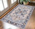 KOZYFLY Boho Area Rug 3x5 Ft Rugs for Entryway Washable Entry Rug Non Slip Door Mat Indoor Entrance Printed Faux Wool Throw Rugs for Entrance Front Porch Kitchen Living Room, Blue Gray/Cream