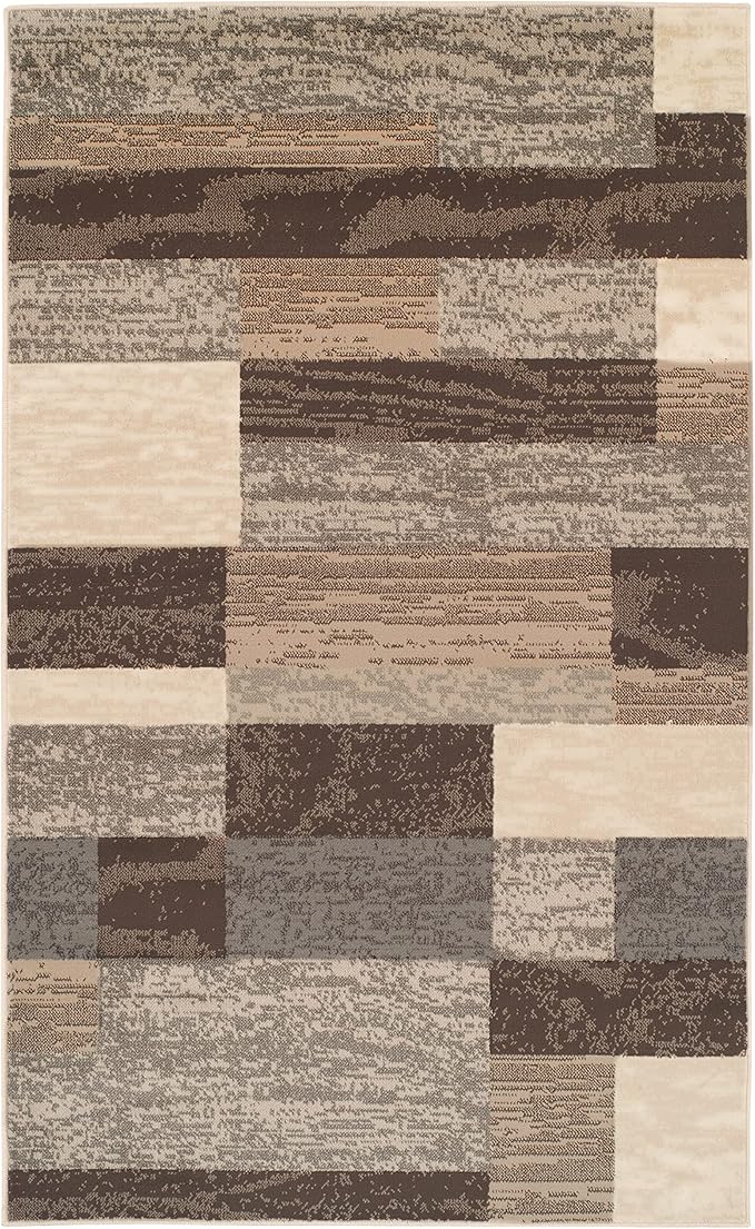 Superior Indoor Area Rug, Jute Backed, Modern Geometric Patchwork Floor Decor for Bedroom, Office, Living Room, Entryway, Hardwood Floors, Rockwood Collection, 3' x 5', Slate