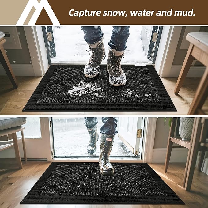 COSY HOMEER Non-Slip Door Mat 36"x60", Entryway Rugs Low Profile Absorbent Dirt Trapper Doormat for Front Entrance, Washable Polypropylene Entry Mat (Black)