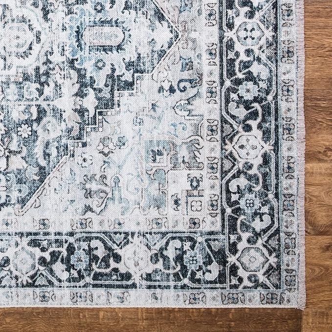 Bloom Rugs Caria Washable Non-Slip 10 ft Runner - Denim Blue Traditional Runner for Entryway, Hallway, Bathroom, and Kitchen - Exact Size: 2'6" x 10'
