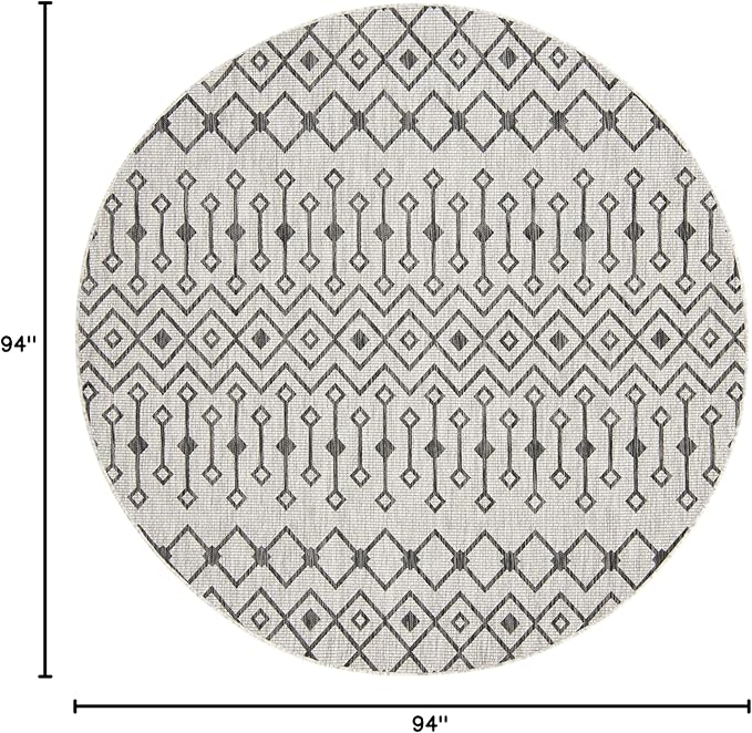Unique Loom Outdoor Trellis Collection Area Rug - Tribal Trellis (7' 10" Round, Gray/ Black)