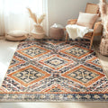 Area Rug 4x6 Rug Machine Washable Non-Slip Low Pile Print Pattern Western Rug for Living Room Bedroom Entryway Tribal Series -Orange/Brown