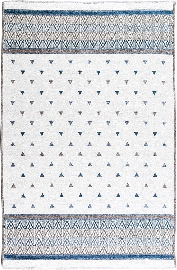 Alfa Rich 4x6 Blue Cream Off White Washable Area Rugs for Living Room Bedroom Kitchen Decor Cotton