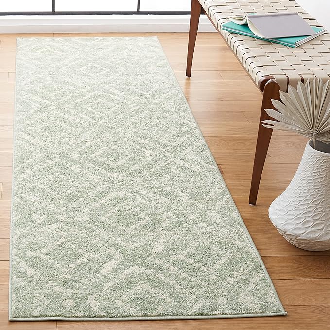SAFAVIEH Adirondack Collection Runner Rug - 2'6" x 10', Green & Ivory, Modern Diamond Distressed Design, Non-Shedding & Easy Care, Ideal for High Traffic Areas in Living Room, Bedroom (ADR131Y)