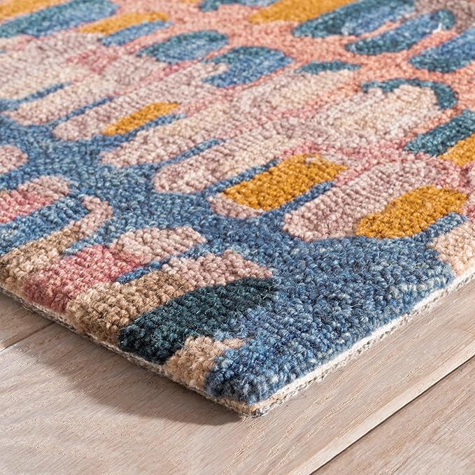Dash & Albert Paint Chip Stone Hand Micro Hooked Wool Rug, 8.5 X 11.5 Feet, Multicolored/Pink Geometric Pattern