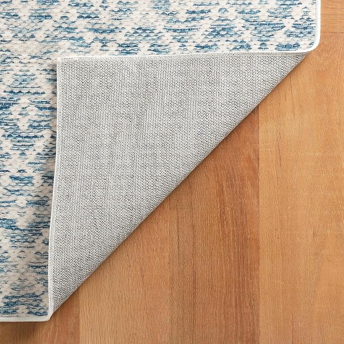Dash & Albert Melange Diamond Blue Machine Washable Rug, 9.5 X 13.5 Feet, Blue Geometric Pattern