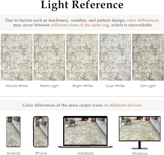 6x9 Area Rug Washable Vintage Neutral Living Room Carpet Large Indoor Non Slip Taupe Bedroom Distressed Low Pile Retro Accent Throw Rug for Dining Room