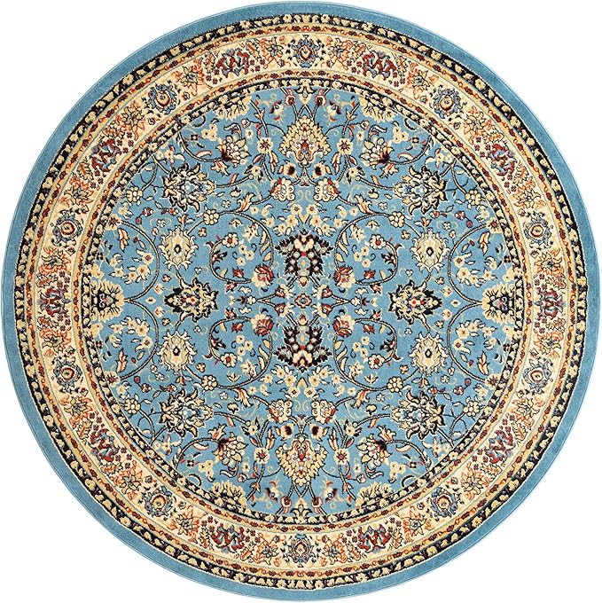 Unique Loom Sialk Hill Collection Area Rug - Washington (7' 10" Round Light Blue/Navy Blue)