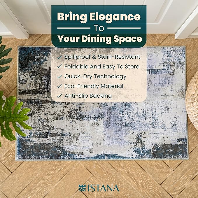 Istana 2x3 Area Rug - Grey Navy Boho Rugs for Living Room 2x3 - Foldable Small Rugs for Bedroom - Stain Resistant Washable Rug Non Slip - Eco-Friendly Area Rugs Indoor