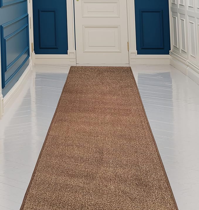 Custom Made Runner Rug Low Pile with Rubber Backing for Kitchen Foyer Hallway Entry Choose Your Length Size 31 Inch Wide Solid and Plain Brown Color (10 feet x 31 Inch)