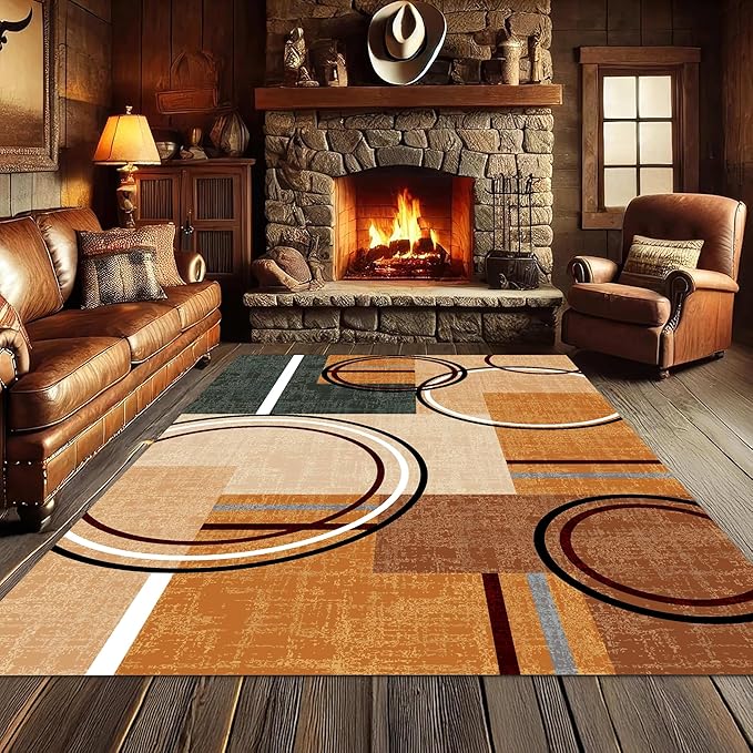 Modern Wavy Circles Area Rug 2x3ft, Geometric Design Low Pile Carpet, Soft & Non-Slip Washable Mat for Living Room, Bedroom, Dining Room