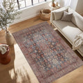 Kuden 6x9 Area Rug, Machine Washable Area Rug with Non-Slip Backing, Vintage Style, Soft, Easy Clean, Low Pile Rug for Living Room, Bedroom, Dining Room