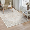 3x4 Washable Vintage Area Rug for Living Room Bedroom Beige Grey Soft Tranditional Non Slip Large Throw Rug Lightweight Floral Low Pile Distressed Carpet Entryway Doormat Hallway Bedroom