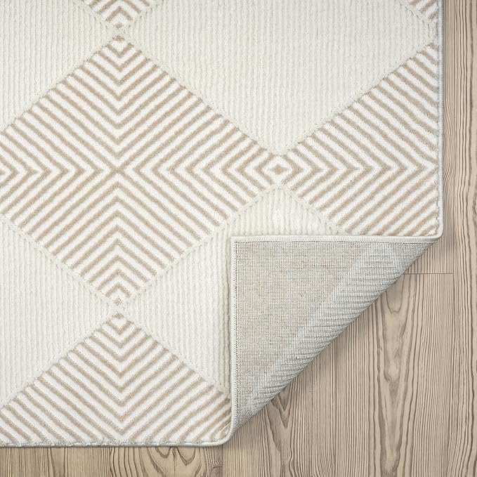 Abani Cream Area Rug for Living Room, Bedroom - Diamond Pattern - 6 x 9 - Durable & Easy to Clean