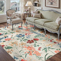 Beige Area Rug 4x6 Office Floral Indoor Door Mat Washable Boho Kitchen Living Room Carpet Non Slip Bedroom Low Pile Lightweight Throw Rug for Dining Room Farmhouse