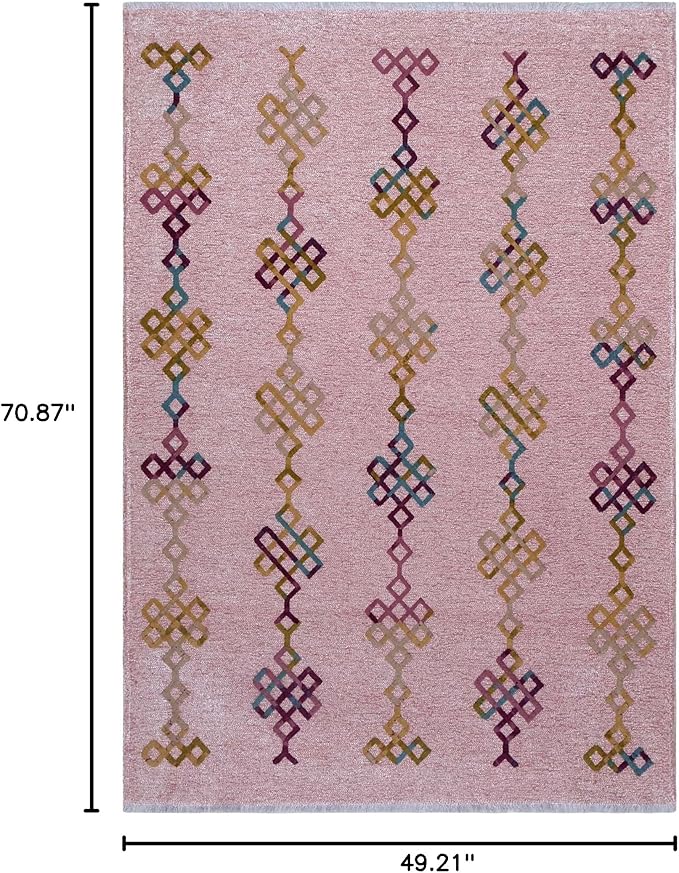 Alfa Rich 4x6 Light Pink Washable Area Rugs for Living Room Bedroom Kitchen Girls Decor Cotton Rug