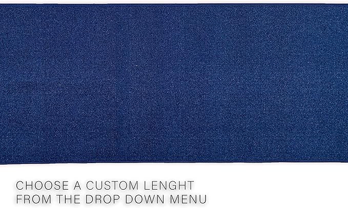 Custom Made Runner Rug Low Pile with Rubber Backing for Kitchen Foyer Hallway Entry Choose Your Length Size 26 Inch Wide Solid and Plain Dark Blue Color (10 feet x 26 inch)