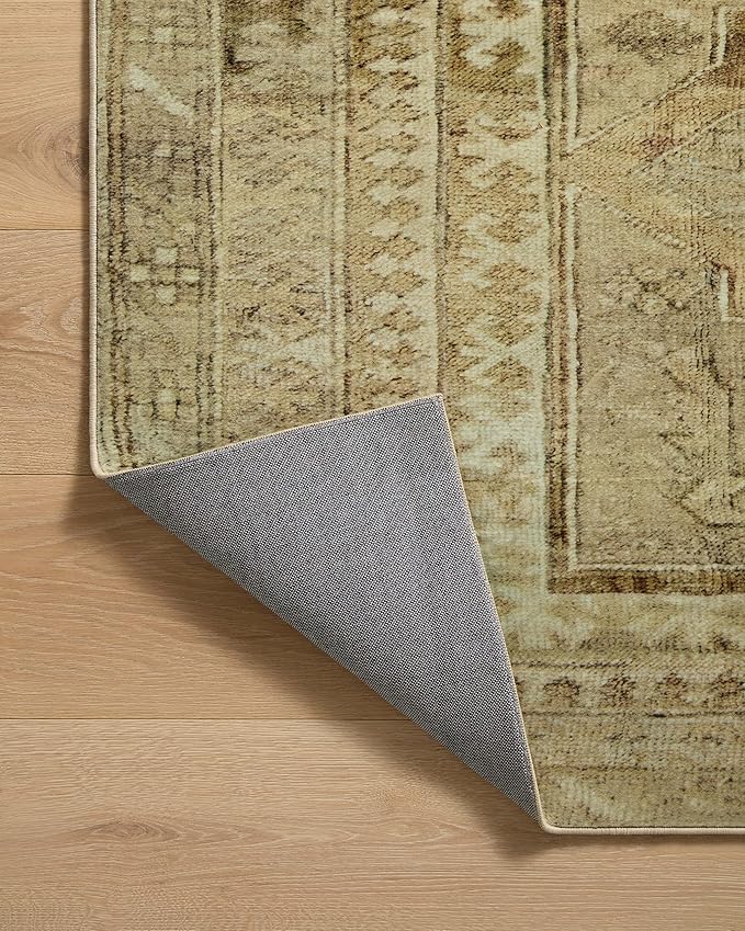 Loloi Magnolia Home by Joanna Gaines Sinclair Collection SIN-02 Khaki/Tobacco 2'-0" x 5'-0", .25" Pile Height, Machine Washable, Accent Rug