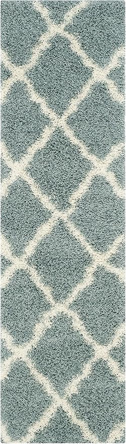 SAFAVIEH Dallas Shag Collection Runner Rug - 2'3" x 12', Seafoam & Ivory, Trellis Design, Non-Shedding & Easy Care, 1.5-inch Thick Ideal for High Traffic Areas in Living Room, Bedroom (SGD257C)