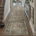 Brown Runner Rug 2'6"x12' Vintage Area Carpet Hallway Long Indoor Kitchen Washable Living Room Low Pile Traditional Distressed Retro Accent Rug Non Slip Laundry Bathroom Office Dining Room