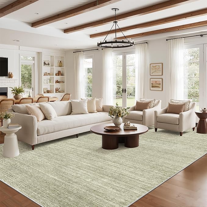 Art&Tuft Washable Rugs 8x10, Area Rugs for Living Room - Non Slip and Stain Resistant Soft Thin Low Pile 8x10 Rug for Bedroom, Dining Room, Kitchen, Office, Green