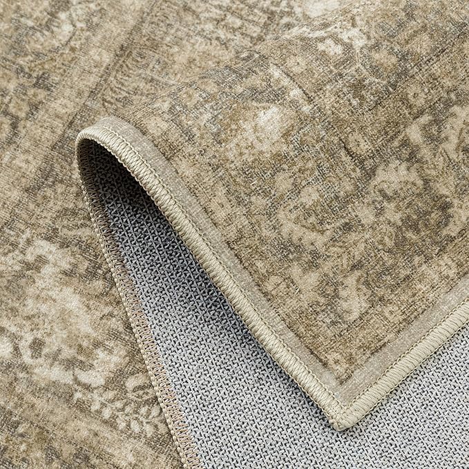 Brown Runner Rug 2x6 Hallway Machine Washable Kitchen Vintage Distressed Non Slip Long Carpet Indoor Retro Floral Bedroom Accent Throw Rug for Bathroom Office Laundry Dining Room