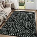 Wonnitar Moroccan Washable Area Rug 5x7, Black Large Rug for Living Room, Non-Slip Boho Bedroom Throw Mat, Low Pile Stain Resistant Geometric Floor Carpet for Dining Table Kitchen Dorm (Black,5'x7')