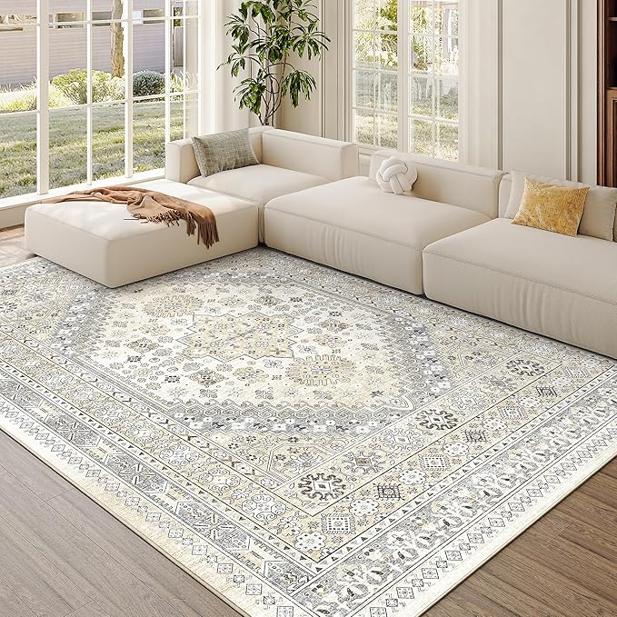 zesthome 3x5 Rug Ultra Soft Washable Rug, Non Slip Area Rug Indoor Entrance, Stain Resistant Rugs for Living Room Bedroom, Vintage Home Decor Area Rugs (Beige,3'x5')