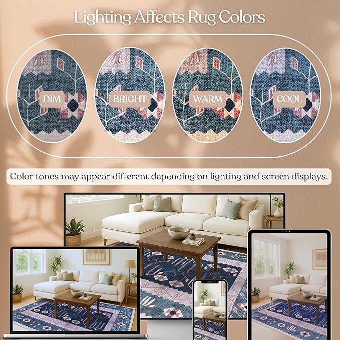 Washable Area Rug. Modern Farmhouse. Vintage. Turkish. Bohemian. Distressed. Oriental. Traditional. Rugs for Living Room. Dining. Bedroom. Office. Entryway. Foyer. (862CN, 2'5" x 13')