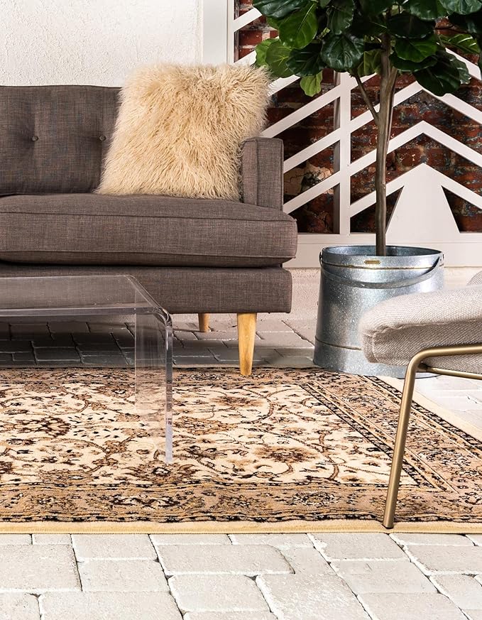 Rugs.com Yasmin Collection Rug – 8' x 10' Ivory Medium Rug Perfect for Living Rooms, Large Dining Rooms, Open Floorplans