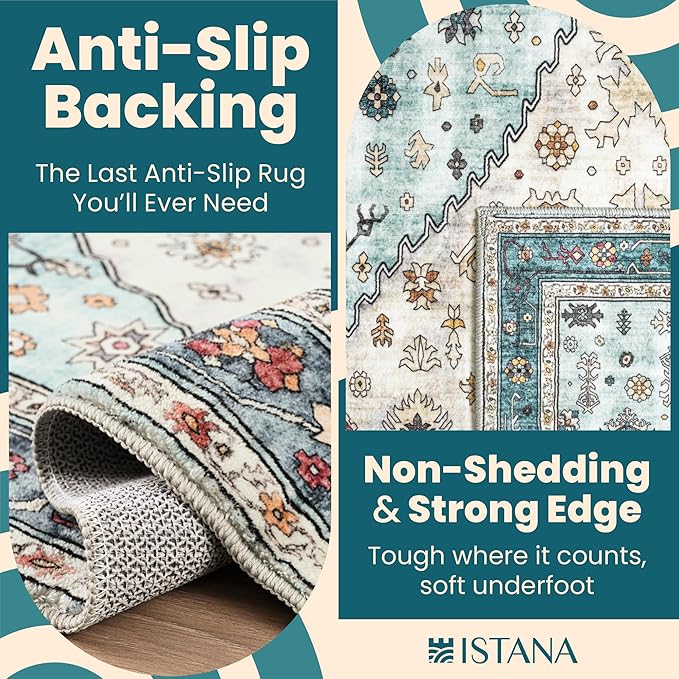 Istana Rugs 8x10 - White Cream/Blue Area Rug - Foldable Stain Resistant Bedroom 8x10 Area Rugs - Washable Rug - 8 x 10 Area Rugs for Living Room - Eco-Friendly Area Carpet