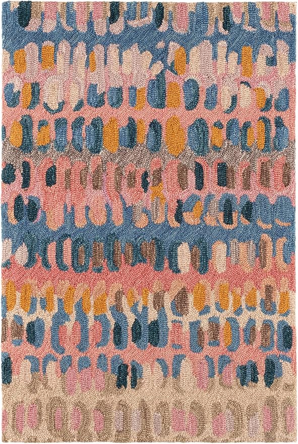 Dash & Albert Paint Chip Stone Hand Micro Hooked Wool Rug, 8.5 X 11.5 Feet, Multicolored/Pink Geometric Pattern