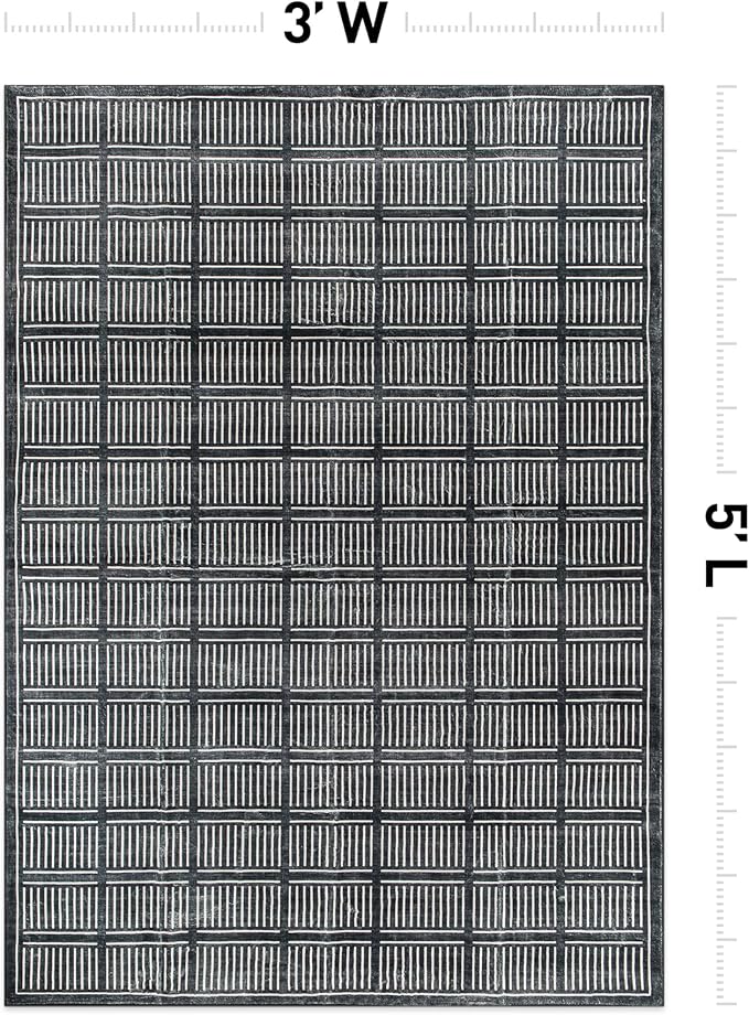 Rugshop Bohemian Stripe Lines Washable Non Slip Area Rug 3' x 5' Black