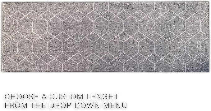 Custom Made Runner Rug for Kitchen Foyer Hallway Entry Choose Your Length Size 26 Inch Wide Geometric Lattice Design Grey Color (5 feet x 26 inch)