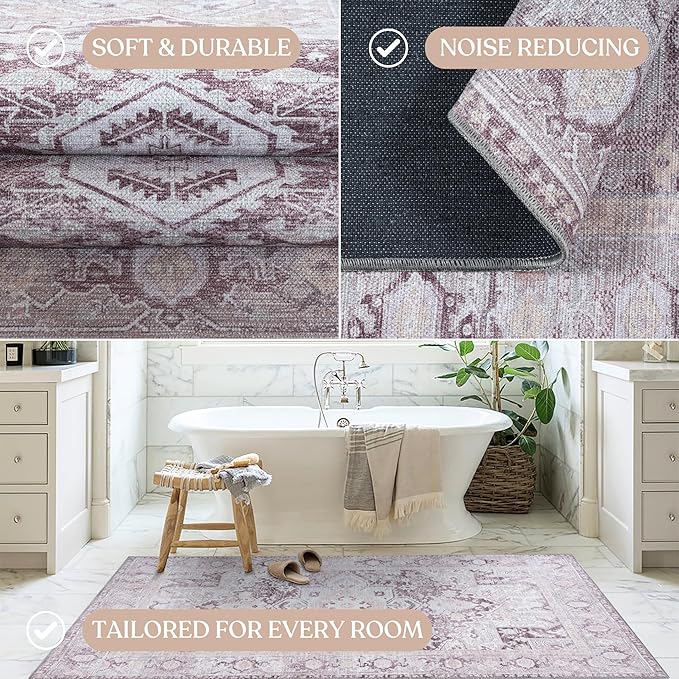 Washable Area Rug. Modern Farmhouse. Vintage. Turkish. Bohemian. Distressed. Oriental. Traditional. Rugs for Living Room. Dining. Bedroom. Office. Entryway. Foyer. (861PP, 2'5" x 6'5")